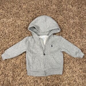Ralph Lauren Baby Boys Heather Gray Full‎ Zip Fleece Hoodie 9M Pony Logo
